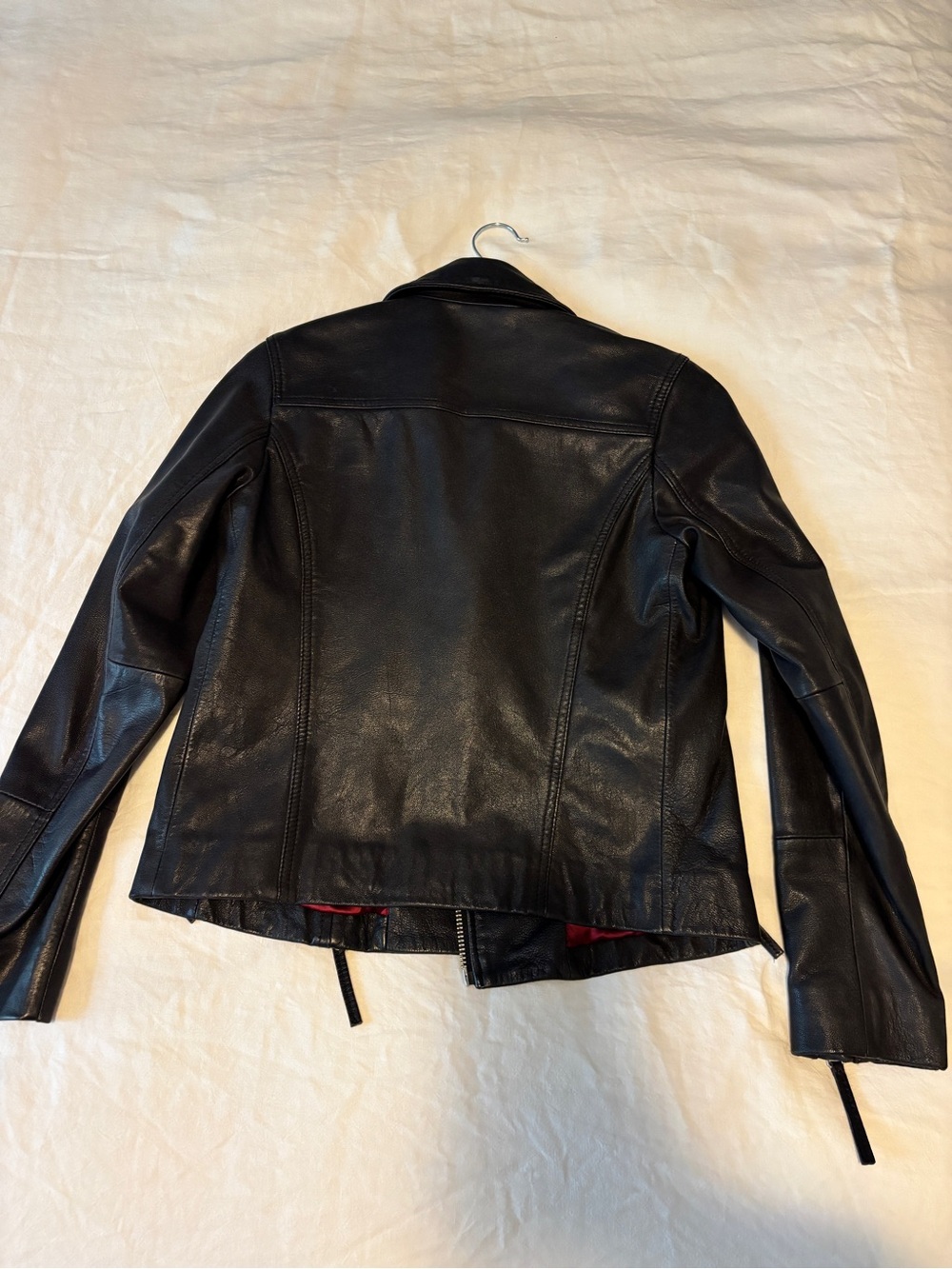 Topshop Black Leather Moto Jacket with Subtle Red Lining